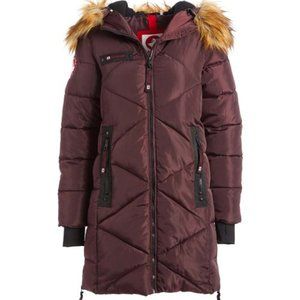 NWT Canada Weather Gear Cranberry Maroon Faux Fur Trim Quilted Puffer Coat 2X